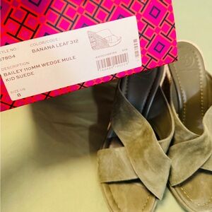 Tory Burch Olive Suede Wedges